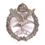 An officer’s silver cap badge of the Army Air Corps, HM B’ham 1942, with J R Gaunt maker’s mark