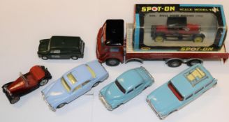 6 Spot-On. AEC BRS open wagon, Morris Minor Volvo 122s, Morris Mini Van 'Post Office Telephones', MG