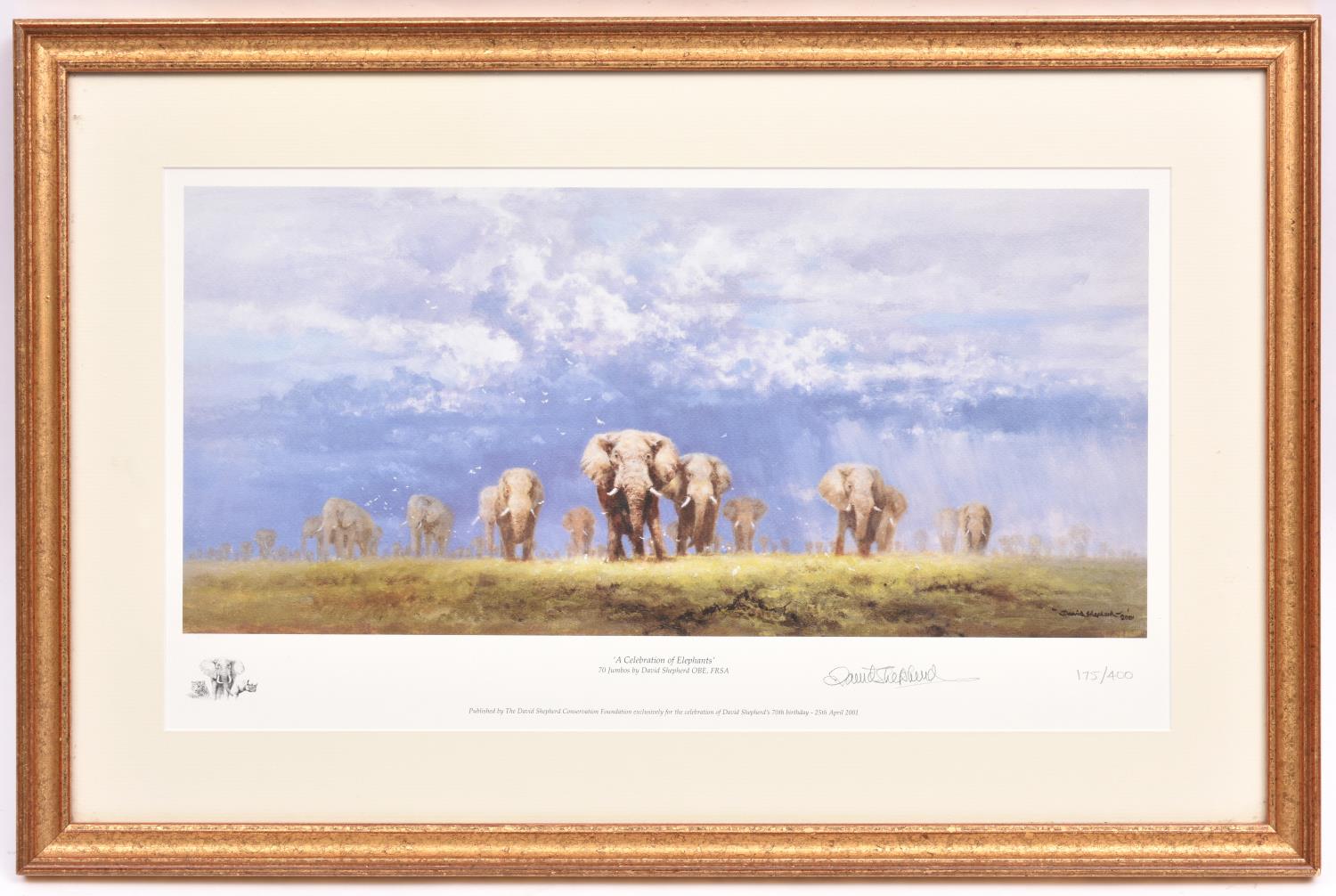 3x David Shepherd signed prints of elephants. All well framed and mounted. 'A Celebration of