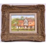 An original David Shepherd oil on board of his house. Signed in the lower right corner. Mounted