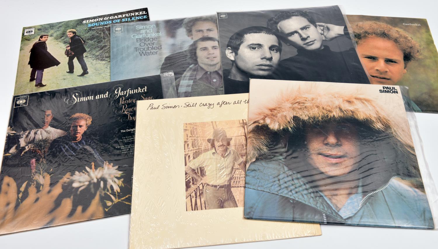 7x Simon & Garfunkel related 12" vinyl albums. Bridge Over Troubled Waters. Sounds of Silence.