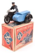 Morestone Series RAC Scout Patrol. In black and mid blue livery, with opening box sidecar,