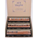 An Ace Trains O gauge LNER C/4 Set B 3 coach set in teak livery. Full First, Full Third and Brake