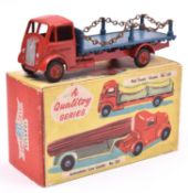 Benbros Qualitoy AEC/Guy Flat Lorry with Chains. An example with red cab and chassis and mid blue