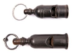 2x Railway guard's horn whistles. London & North Western Railway engraved with L&NWR underneath.