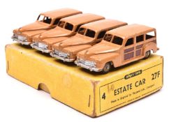 A Dinky Toy 4-vehicle Trade Box (27F). Containing 4 Estate Cars. In light brown with dark brown to