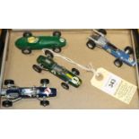 3 Corgi Racing Cars. B.R.M. Formula 1. In British Racing Green, RN 17. Lotus-Climax F1. In British