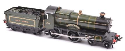 A Hornby O gauge electric No.2 Special 4-4-0 tender locomotive. GWR County of Bedford 3821, in lined