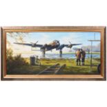 An oil painting on canvas entitled 'First Light' by the aviation artist Mark Postlethwaite GAvA,