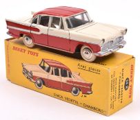 French Dinky Simca Vedette Chambord (24K). An example in red and cream with ridged plated spun