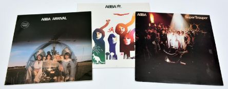 3x ABBA albums on 12" vinyl. The Album, GBL509. Arrival, GBL506. Super Trooper, GBL513. GC-VGC, some