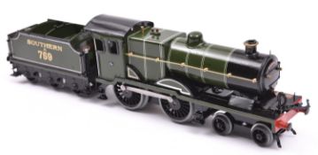 A Hornby O gauge electric No.2 Special 4-4-0 tender locomotive. Repainted as Southern Railway,