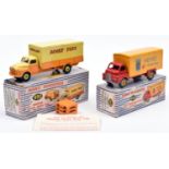 2 Dinky Supertoys. Big Bedford Van 'Heinz' (923). In red with yellow body and wheels. Together