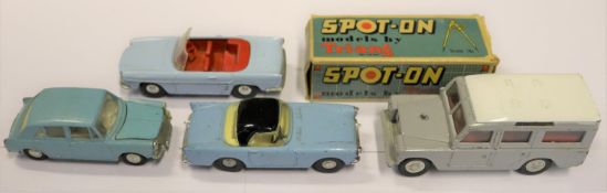 4 Spot-On. Renault Floride in light blue with red interior, boxed. Plus a series 2 Land Rover
