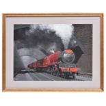 Victor Welch, gouache/watercolour. The Merseyside Express. BR 4-6-2 tender locomotive Princess