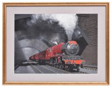 Victor Welch, gouache/watercolour. The Merseyside Express. BR 4-6-2 tender locomotive Princess