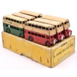 A Dinky Toys 6-vehicle Trade Box (29C). Containing 6 Double Deck Bus. 4 Leyland in red and cream,