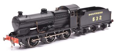 An O gauge brass kitbuilt Southern Railway Q Class 0-6-0 tender locomotive in unlined black