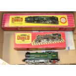 3x Hornby Dublo locomotives for 2-rail running. A BR Rebuilt West Country Class 4-6-2 loco,