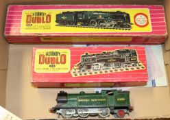 3x Hornby Dublo locomotives for 2-rail running. A BR Rebuilt West Country Class 4-6-2 loco,