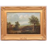 An oil painting by Charles Greville Morris (1861-1922). Oil on canvas of a rural scene with a