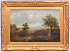 An oil painting by Charles Greville Morris (1861-1922). Oil on canvas of a rural scene with a