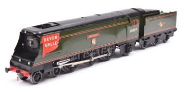 An O gauge modern tinplate hand/kitbuilt BR West Country Class 4-6-2 tender locomotive, Lyme Regis