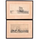 W. Wylllie, 2x Men o' War etchings of 19th Century naval battles. Both signed in the lower left