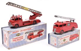 2 Dinky Supertoys. Fire Engine with Extending Ladder (955). Commer in red with red wheels and silver