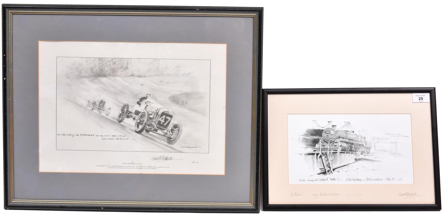 2x David Shepherd signed transport related prints of pencil sketches. Both well framed and