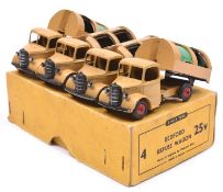 A Dinky Toys 4-vehicle Trade Box (25V). Containing 4 Bedford Refuse Wagons. In fawn with green