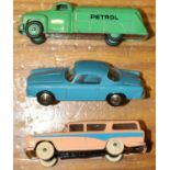 3 Dinky Toys. A Nash Rambler in pink with mid blue flash and cream wheels, with white tyres. Plus