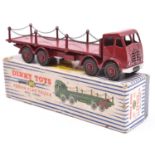 A Dinky Toys Foden Flat Truck with Chains (905). In maroon with maroon wheels. Boxed, some wear