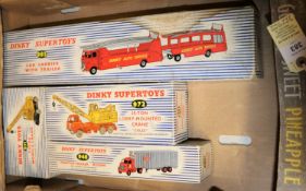 4 Dinky Toys. Car Carrier with Trailer (983). 20-Ton Lorry-Mounted Crane 'Coles' (972). Tractor-