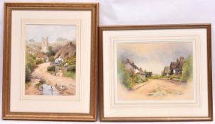 Christopher Hughes, 2x watercolours. Cropthorne village scene. Together with a village scene with