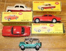 4 Dinky Toys. Vauxhall Cresta Saloon (164). In cream and red. Volvo 122S (184). In red with cream