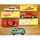 4 Dinky Toys. Vauxhall Cresta Saloon (164). In cream and red. Volvo 122S (184). In red with cream