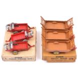 2 Dinky Toys Trade Boxes. (27B) Harvest Trailer 3-item box containing 3 Harvest Trailers in tan with