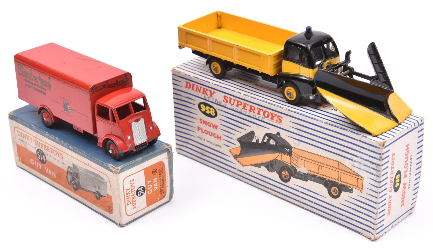 2 Dinky Supertoys. Guy Van (514). In 'Slumberland' red livery with red wheels. Together with Snow
