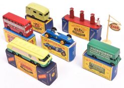 6 Matchbox items. No 1 Accessory Pack - Esso Petrol Pumps & Sign. No 1 Major Pack - BP Petrol