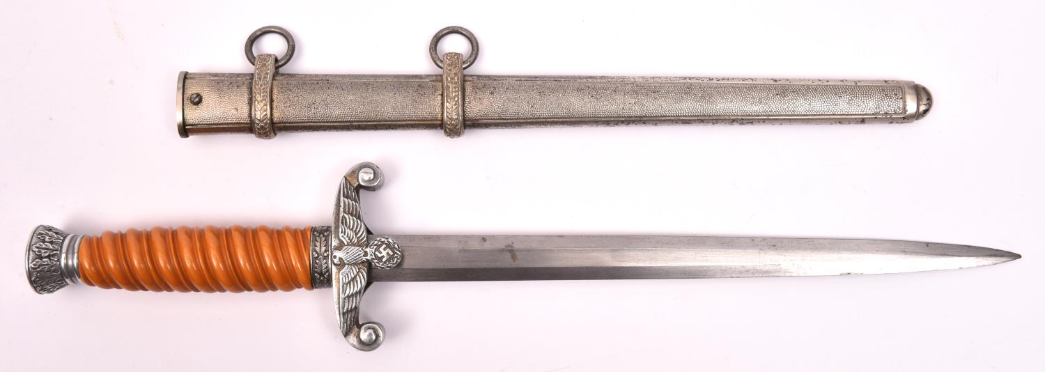 A Third Reich Army officer's dagger, with plain blade, polished aluminium crosspiece and pommel, and