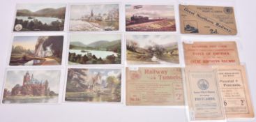 9x railway related postcards produced by the LNWR. Including; Warwick Castle, Memorial Theatre,