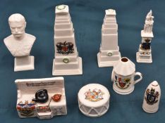 8 pieces of crested etc china, comprising: Lord Kitchener, Drum, Birmingham; Keep the home fires