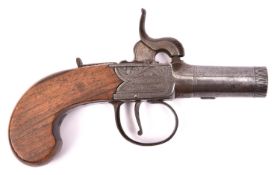 A 54 bore percussion boxlock pocket pistol by Rhoades of Salisbury, 5¾" overall, turn off barrel 1½"