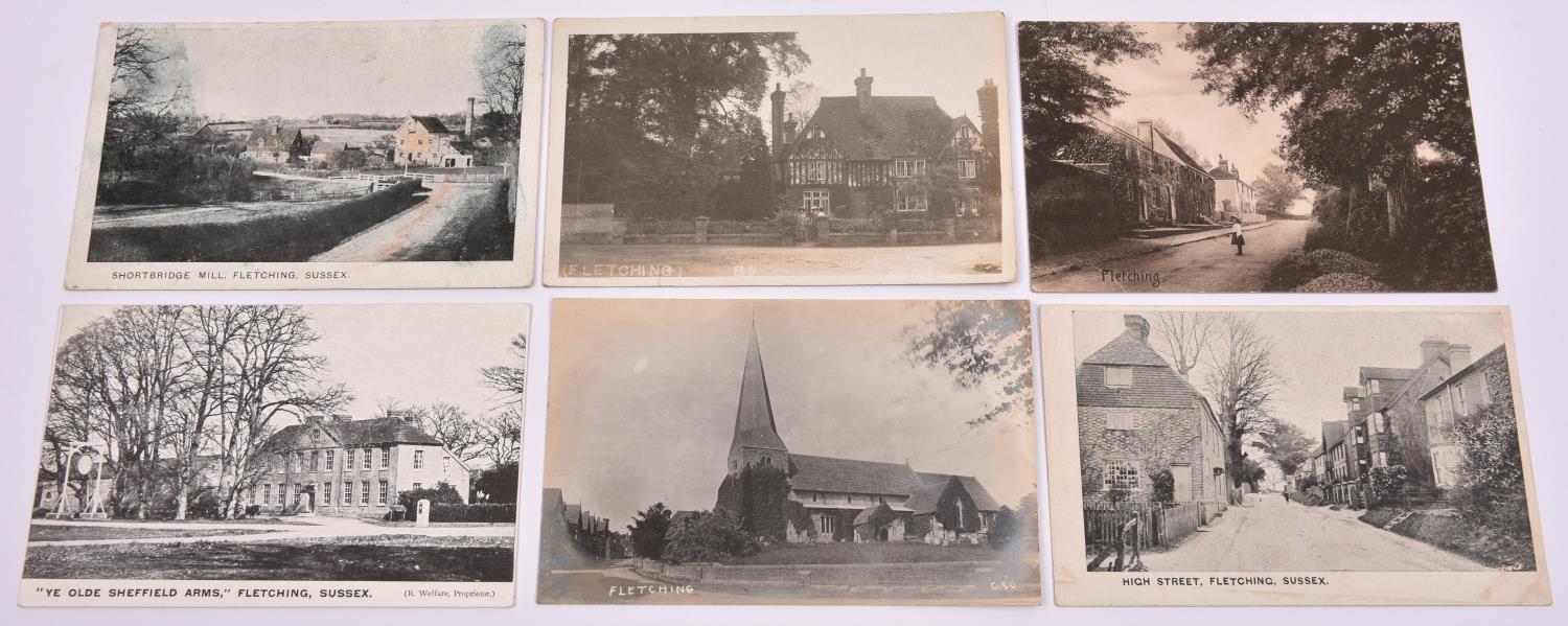 6x postcards of Fletching, East Sussex. Including; High Street, Sheffield Arms, Shortbridge Mill,