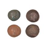 Roman AE coins (4): Severus Alex. AE As, F (legend unclear); Constantius I Follis, rev. Salvs Avgg