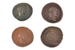 Roman AE coins (4): Severus Alex. AE As, F (legend unclear); Constantius I Follis, rev. Salvs Avgg