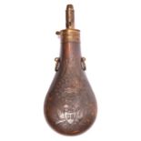 A good rare American copper "Peace" flask (R861), 9½" overall, embossed on both sides with