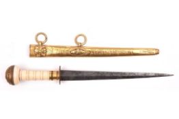 A Georgian naval dirk, c 1810, blade 6" with traces of etched decoration for its entire length, gilt