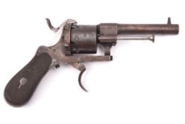 A 6 shot 7mm double action open frame pinfire revolver, round barrel 3½", B'ham proved, totally